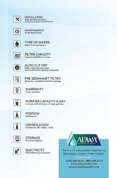 ADWA Moduler 2021 (8220000), Wall Mountable, RO + UV + UF + TDS Control + Minerals + Alkaline, 12 L Tank, White, 20 LPH Water Purifier